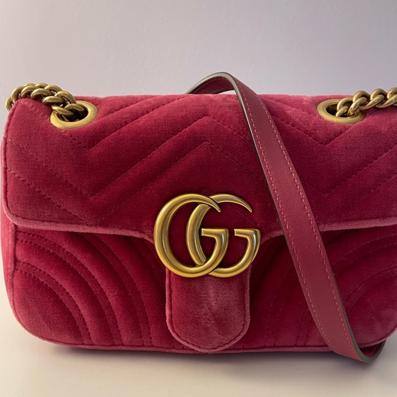Gucci Marmont Flap Bag Small Velvet Fuchsia - Picture 3 of 12
